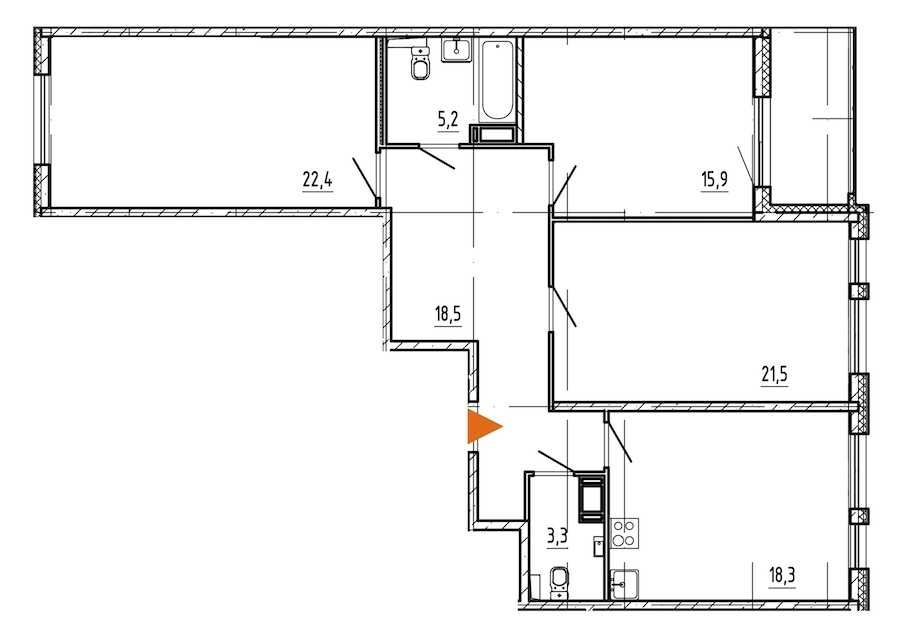 Трехкомнатная квартира в Эталон ЛенСпецСМУ: площадь 107.9 м2 , этаж: 7 – купить в Санкт-Петербурге